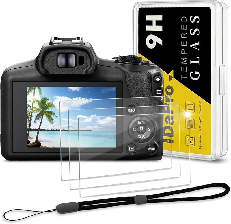 iDaPro Screen Protector for Canon EOS R50 V R50V/EOS R100 /EOS R10 + Hand Lanyard [3+1 Pack] Tempered Glass Easy Installation - Image 1